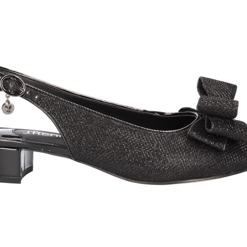 J.Renee Black Glitter Slingback Bow Block Heel Sandals